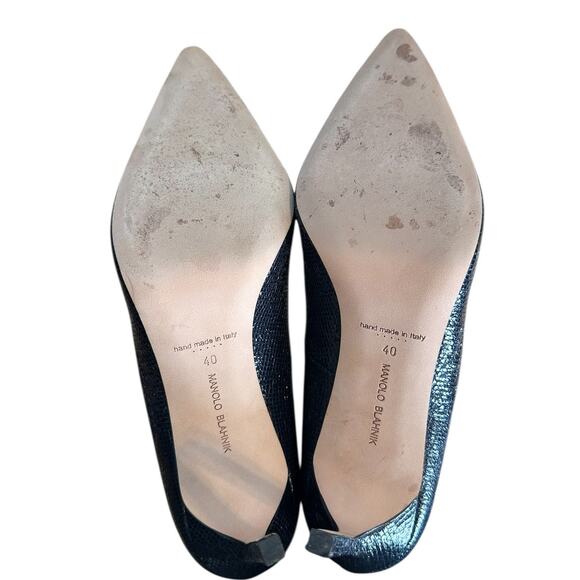 Manolo Blahnik BB 90 Navy Blue Leather Pointed Toe High Heel Pump 40 - Picture 7 of 11